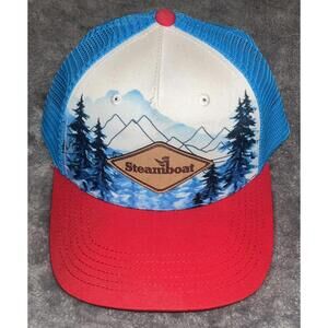 Steamboat Colorado Patch Mountain Valley Trucker Hat SnapBack Red Blue White
